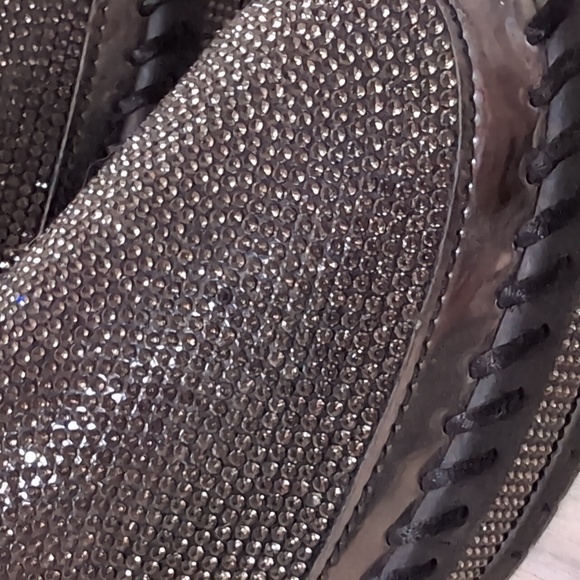 Metallic crystal gemstone slip-on sneakers loafers black silver sz 6 - 6.5 - Picture 5 of 6